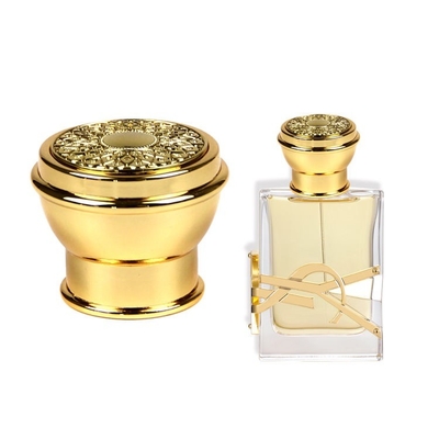 comprar El oro de empaquetado cosmético de la cubierta del perfume de la aleación del cinc del arreglo para requisitos particulares plateó online manufacture
