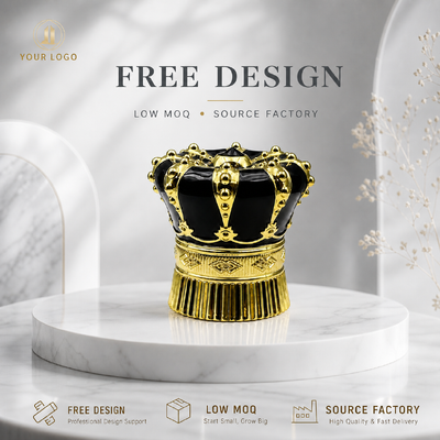 comprar Lujo Negro Oro Rivet Corona Capa de Perfume de aleación de zinc 3D Refractado Zamac tapa Logotipo personalizado OEM ODM Fuente de fábrica mayorista Fabricación en línea
