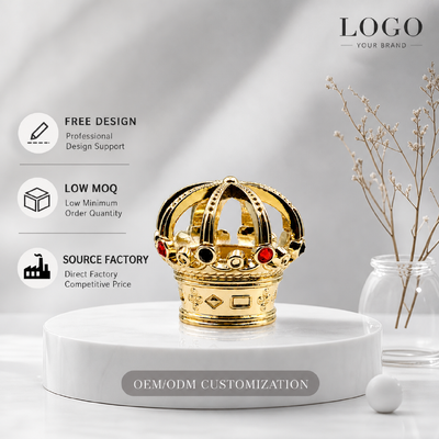 comprar Luxury Hollow King Crown Zamac Cap de Perfume Oro Revestido con incrustación Rinestone Royal Perfume Lid Capa de aleación de zinc Metal Capa de botella de perfume Logotipo personalizado FEA15 para Dubai Oud Attar Botella de perfume Fabricación en línea