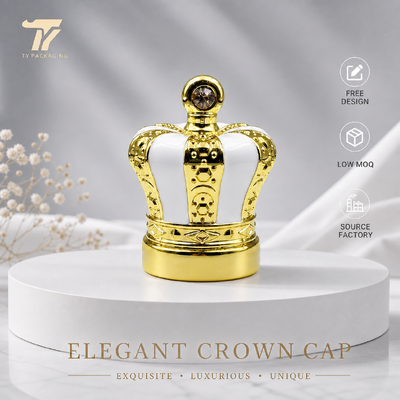 comprar Capuchón de perfume de corona, tapa de zamac de piedra, tope de perfume de oro blanco, embalaje de perfume de esmalte de dos tonos, capuchón de perfume de metal con logotipo personalizado, fábrica de capuchones de perfume al por mayor Fabricación en línea