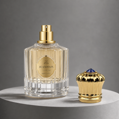 comprar Venta al por mayor Botella de perfume con tapa de oro de forma de brote de oro con forma de costilla de oro con tapa de botella de perfume con tapa de piedra azul Top Zamac de cierre pesado OEM Logotipo grabado a medida Oriente Medio Luxury Oud Fragancia embalaje Fabricación en línea