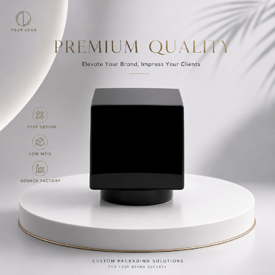 comprar Gloss Sólido Negro Cuadrado Capa de Perfume de aleación de zinc Custom Liso Cubo Metal Capa de fragancia Modelo JH5080 Para lujo Botella de perfume de diseño de vidrio vacío Fabricación en línea