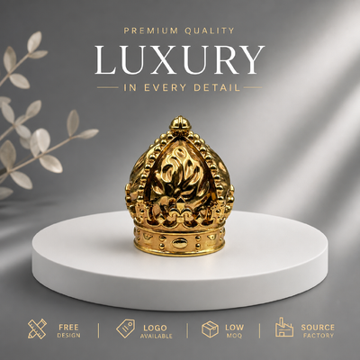 comprar Premium Royal Relieve Floral de cuentas de la Corona Espejo Oro Capa de Perfume de aleación de zinc sólido tapa de metal Zamac pesado Para diseñador de lujo Perfume Packaging magnético Fabricación en línea