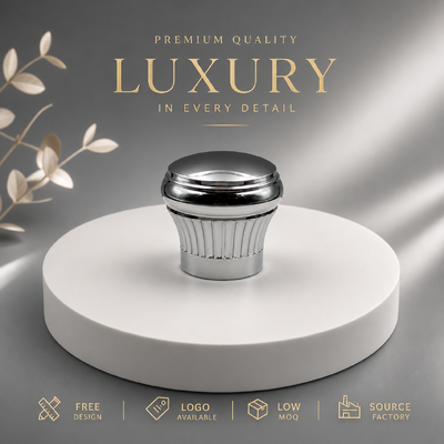 comprar Venta en caliente vertical con costillas con cúpula flotante de plata brillante Zamac Perfume Cap Peso pesado Capa de botella de perfumes de aleación de zinc Molde personalizado para embalaje de perfumes cosméticos premium magnético Fabricación en línea