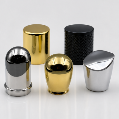 comprar Tapa de perfume de aleación de zinc multiestilo al por mayor, corte oblicuo cilíndrico, cierre de botella de perfume de metal moleteado liso, logotipo personalizado Fabricación en línea