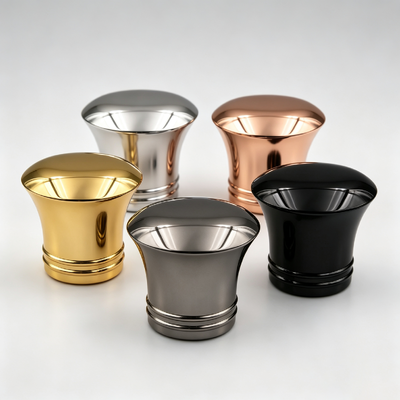 Comprar Fábrica de venta al por mayor diseño de cintura abultada Zamac Perfume Cap Double Ring Base Metal Perfume Bottle Cover Oro Plata Rosa Oro Negro Gunmetal Logotipo personalizado Fabricación en línea