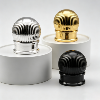 Comprar FEA15 Tapa de perfume de zamac con costillas verticales y parte superior esférica, tapa de botella de perfume de metal con forma de globo electrochapado, logotipo personalizado OEM ODM, tapa de perfume de aleación de zinc Fabricación en línea