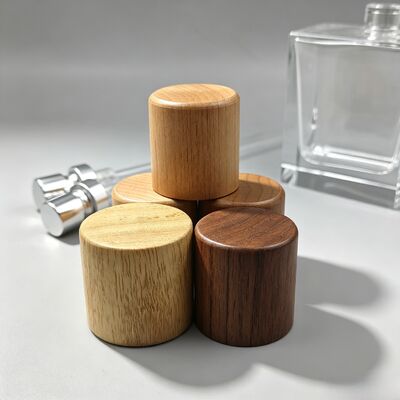 Comprar Capa de botella de madera cilíndrica con logotipo grabado a medida tapa de madera natural para botellas de cosméticos de perfumes OEM mayorista Fabricación en línea