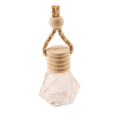 8ML Diamond Perfume Bottle, colgante de la botella de perfume del coche, vidrio transparente, botella vacía con el casquillo de madera