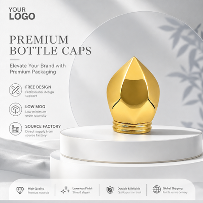 Lujo de múltiples facetas de gota de agua de aleación de zinc cápsula de perfume espejo de oro electroplacado Zamac botella de fragancia tapa logotipo personalizado OEM ODM fuente fábrica mayorista