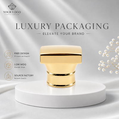 Tapa de perfume de aleación de zinc con anillo doble de cintura rectangular curvada en oro con espejo Logotipo personalizado Tapa de fragancia de metal Modelo JH5039 para envases cosméticos de perfume de vidrio de diseñador vacío de lujo
