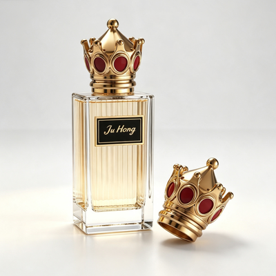 Capa de perfume Zamac de forma de corona magnética con incrustación de piedra roja y diseño personalizable