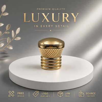 Fabricante de tapas de perfume de aleación de zinc con cúpula plana y acabado espejo dorado de alto brillo, tapa de zamac con base de anillos múltiples de cintura curva texturizada de malla de diamante, logotipo de marca personalizado aceptado, MOQ bajo, magnético