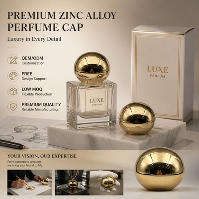 Tapa de perfume de bola de metal dorada espejo, tapa esférica de aleación de zinc, accesorio cosmético de lujo con logotipo personalizado para botella de vidrio de perfume magnético