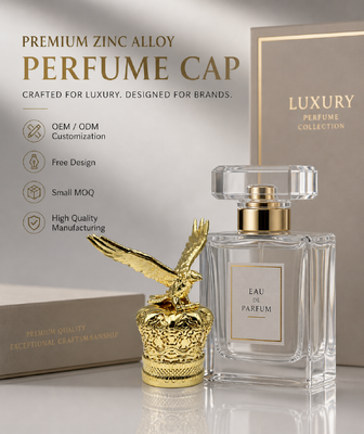 Capa de perfume de cabeza de águila de aleación de zinc, tapa de metal de cabeza de halcón 3D de oro pulido liso para botellas de perfume de lujo logotipo personalizado magnético