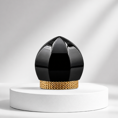 Lótus negro brillante Zamac Cap Perfume Con base de malla de oro de lujo de la botella de fragancia de metal tapa Logotipo personalizado