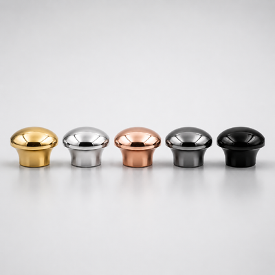 Tapa de perfume con forma de hongo de aleación de zinc, electrochapada multicolor, tapa de botella de perfume de metal, logotipo personalizado OEM para envases de cosméticos de fragancia