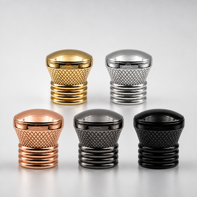 Custom Zinc Alloy Perfume Cap Luxury Metal Fragrance Bottle Cap Knurled Pattern Electroplated Gold Silver Rose Gold Black Direct