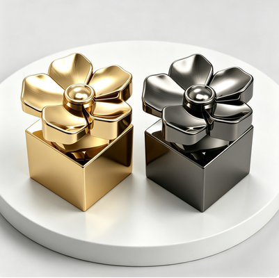 Capa de perfume de aleación de zinc en forma de flor, tapa de metal Zamak de base cuadrada para botella de perfume FEA15