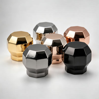 Tapa de perfume Zamac con forma de bola de diamante multifacética al por mayor de fábrica, cubierta de botella de perfume de metal con corte geométrico 3D, oro, plata, oro rosa, negro, peltre, logotipo personalizado