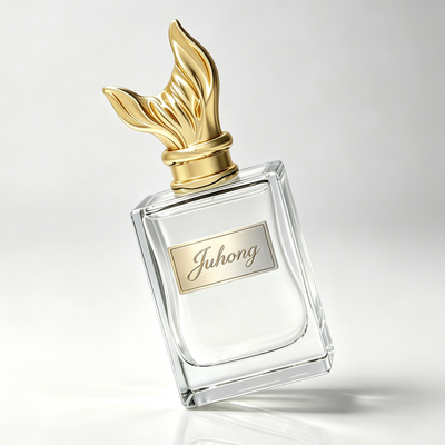 Botella de perfume de vidrio curvo rectangular de lujo con tapa Zamac de oro, botella de perfume de base gruesa y clara vacía, logotipo personalizado Vial de perfume de vidrio para el embalaje de perfumes