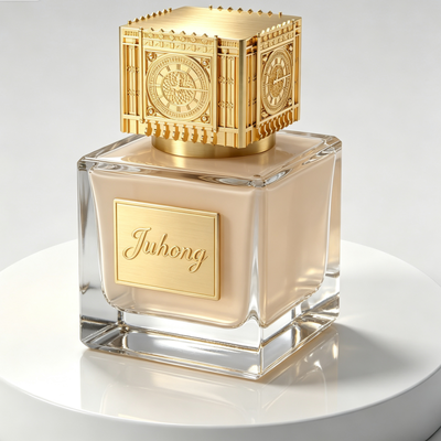 Botella de perfume de vidrio transparente de lujo cuadrada con torre de reloj en relieve en 3D tapa Zamac de oro, botella de aerosol de fragancia vacía de base gruesa, recipiente de perfume de vidrio con logotipo de metal personalizado