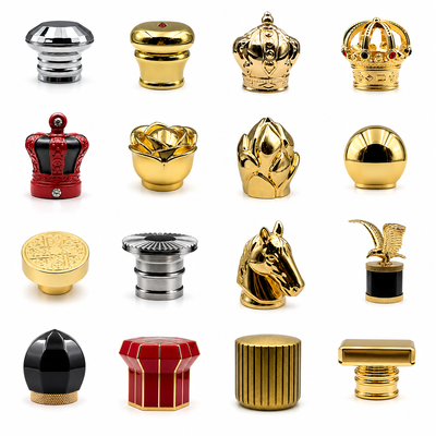 Luxury Zamac Perfume Caps FEA15 Animal Head Crown Hexagon Square Zinc Alloy Perfume Bottle Lid Electroplated Logotipo personalizado OEM ODM