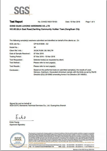 China Juhong Hardware Products Co.,Ltd Certificaciones