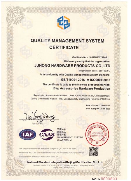 China Juhong Hardware Products Co.,Ltd Certificaciones